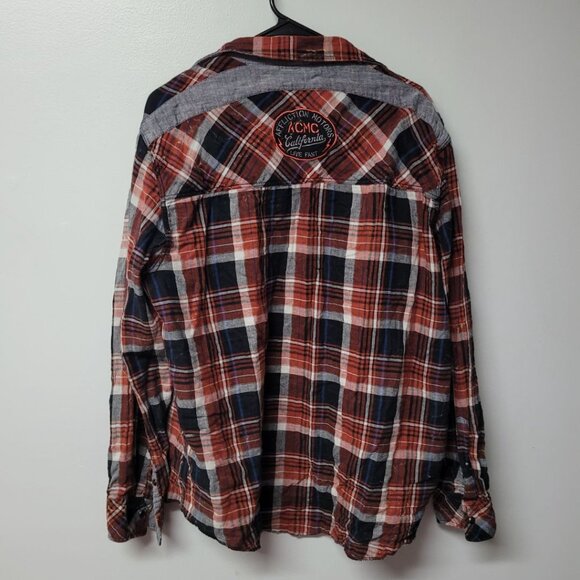 Affliction Flannel Shirt Grunge Garage Distressed Bleached Mens 2XL Snap Up - Picture 2 of 10